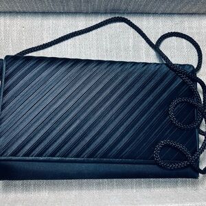 La Regale Vintage Black Satin Evening Clutch with Cord and Tassel